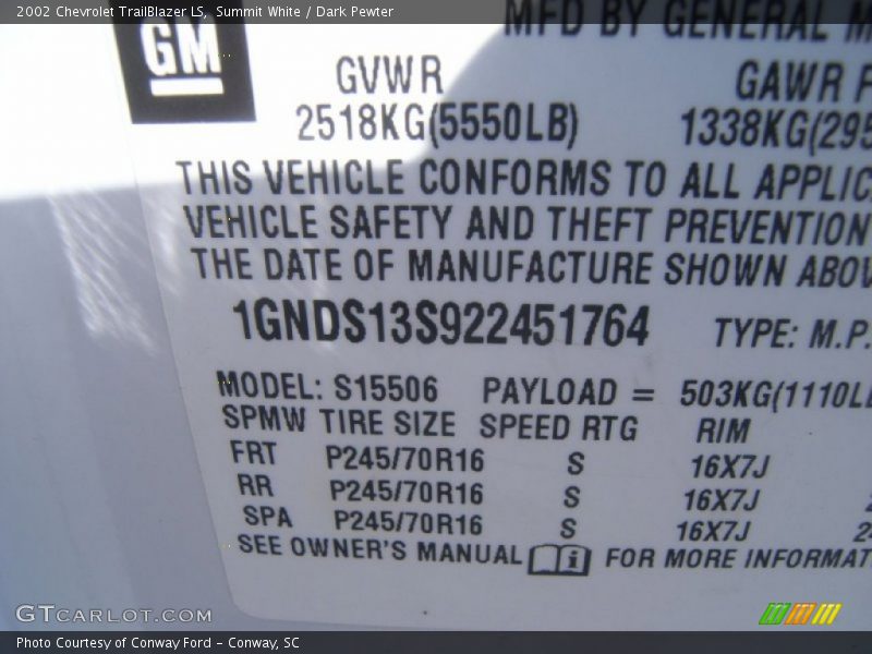 Summit White / Dark Pewter 2002 Chevrolet TrailBlazer LS