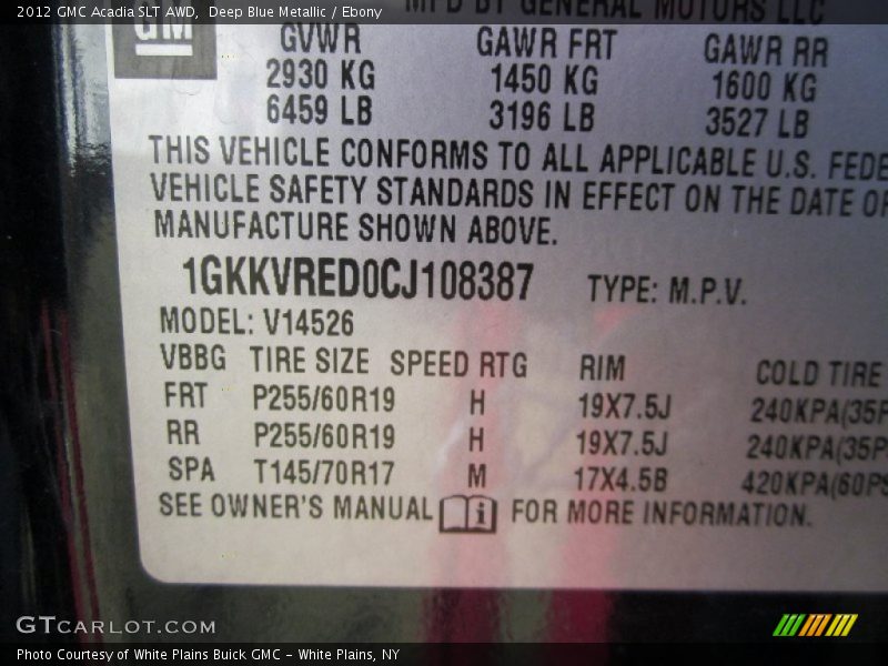 Deep Blue Metallic / Ebony 2012 GMC Acadia SLT AWD