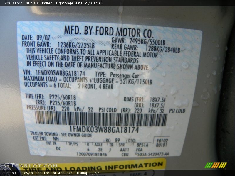 Light Sage Metallic / Camel 2008 Ford Taurus X Limited