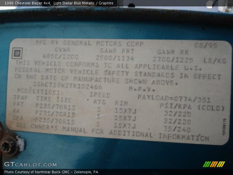 Light Stellar Blue Metallic / Graphite 1996 Chevrolet Blazer 4x4