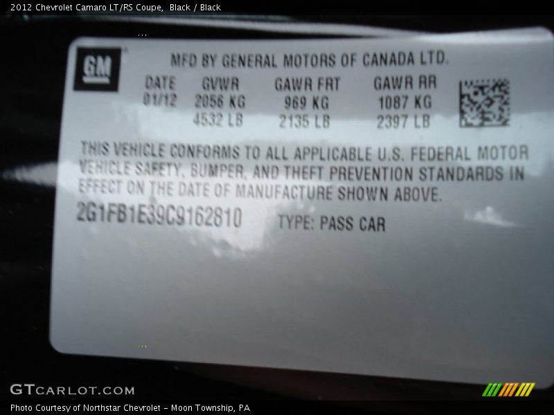 Black / Black 2012 Chevrolet Camaro LT/RS Coupe