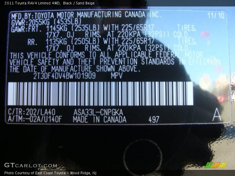 Black / Sand Beige 2011 Toyota RAV4 Limited 4WD