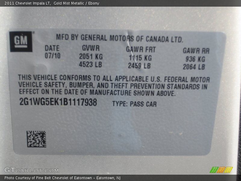 Gold Mist Metallic / Ebony 2011 Chevrolet Impala LT