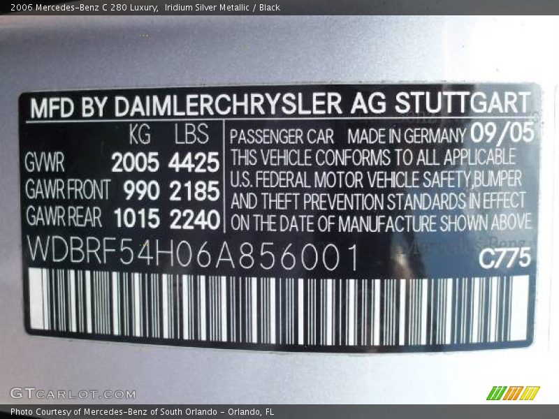 Iridium Silver Metallic / Black 2006 Mercedes-Benz C 280 Luxury