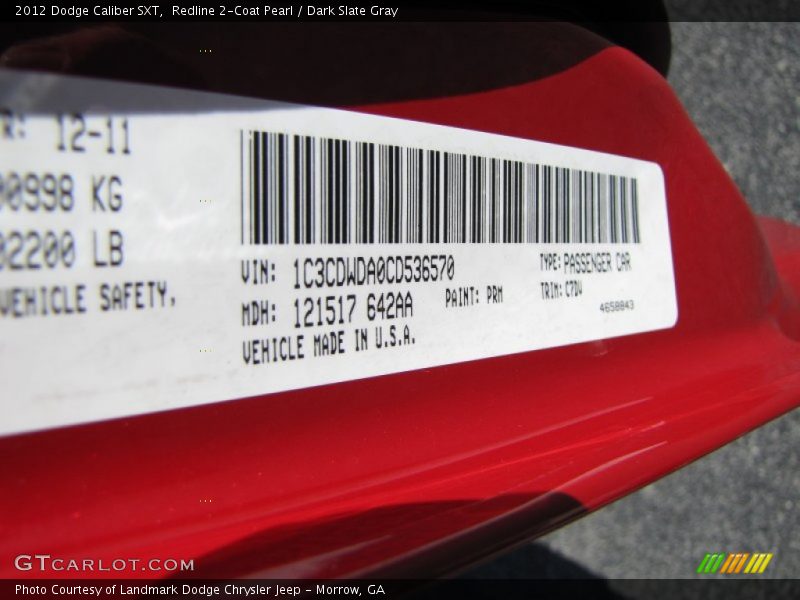 Redline 2-Coat Pearl / Dark Slate Gray 2012 Dodge Caliber SXT