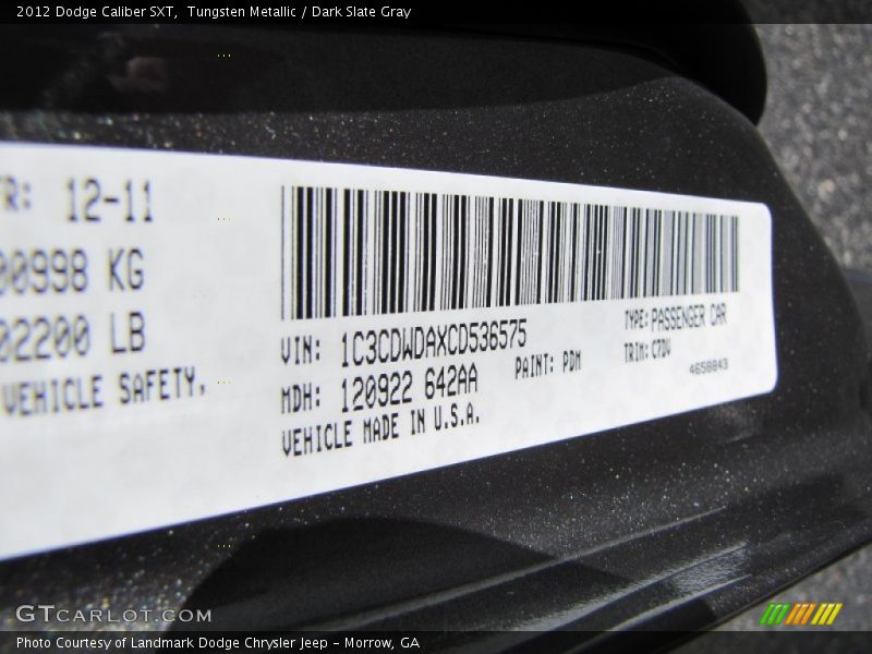 Tungsten Metallic / Dark Slate Gray 2012 Dodge Caliber SXT