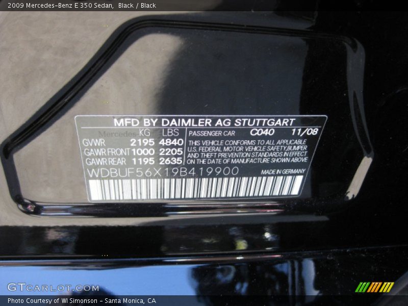 Black / Black 2009 Mercedes-Benz E 350 Sedan