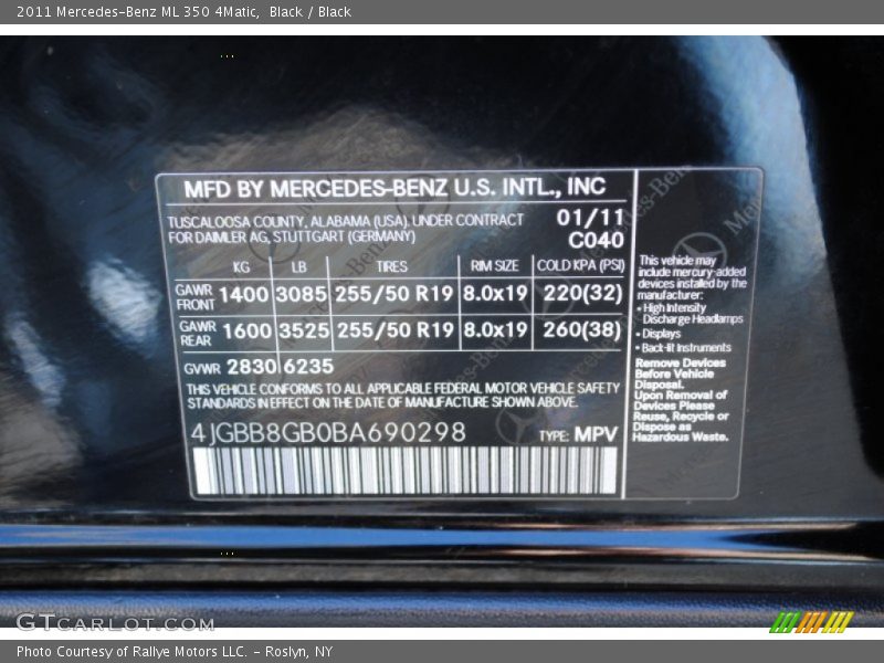 Black / Black 2011 Mercedes-Benz ML 350 4Matic