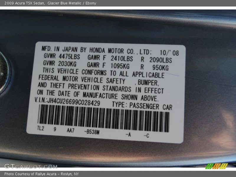 Glacier Blue Metallic / Ebony 2009 Acura TSX Sedan