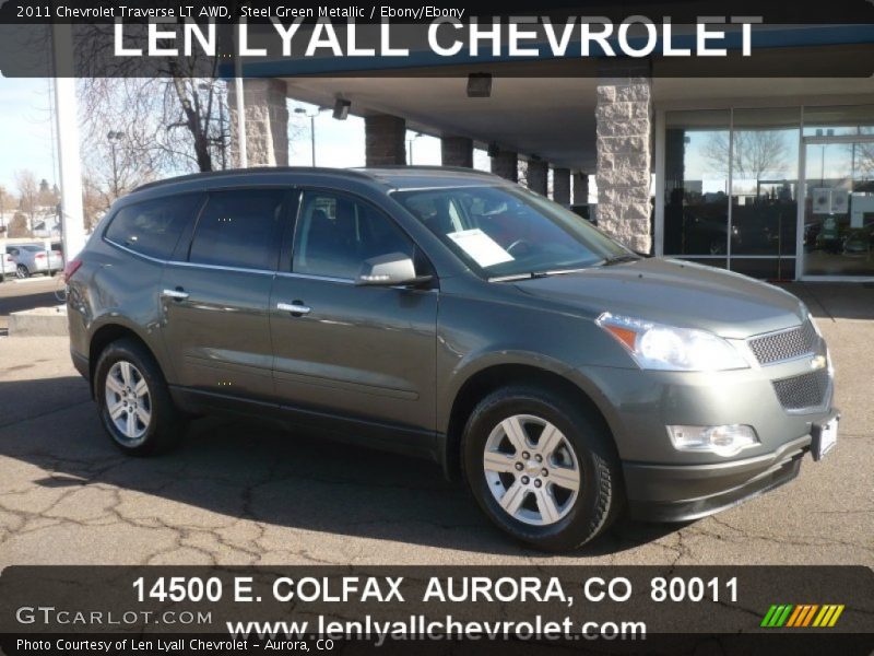 Steel Green Metallic / Ebony/Ebony 2011 Chevrolet Traverse LT AWD