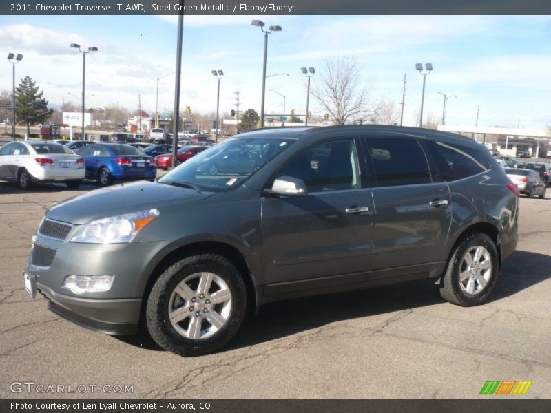 Steel Green Metallic / Ebony/Ebony 2011 Chevrolet Traverse LT AWD