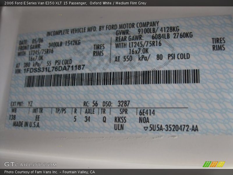 Oxford White / Medium Flint Grey 2006 Ford E Series Van E350 XLT 15 Passenger