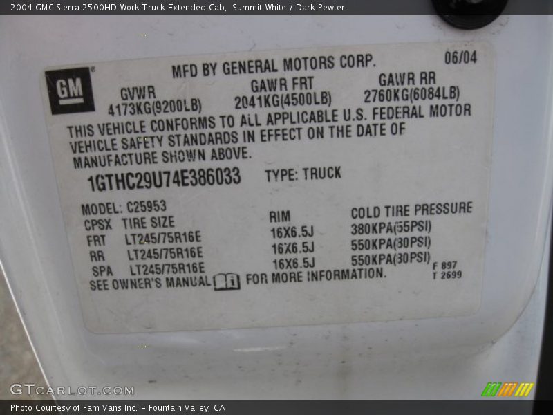 Summit White / Dark Pewter 2004 GMC Sierra 2500HD Work Truck Extended Cab