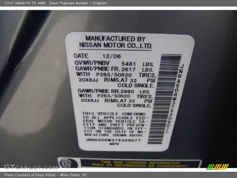 Sheer Platinum Metallic / Graphite 2007 Infiniti FX 35 AWD