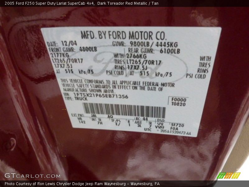 2005 F250 Super Duty Lariat SuperCab 4x4 Dark Toreador Red Metallic Color Code JM