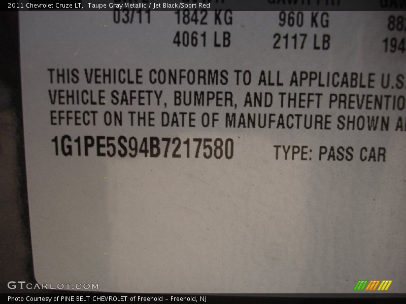 Taupe Gray Metallic / Jet Black/Sport Red 2011 Chevrolet Cruze LT