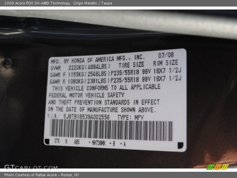 Grigio Metallic / Taupe 2009 Acura RDX SH-AWD Technology