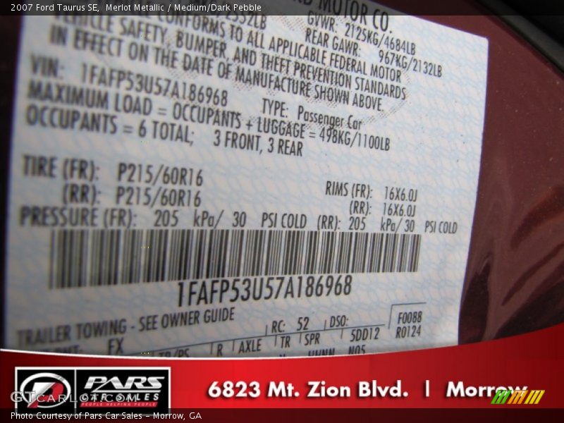 Merlot Metallic / Medium/Dark Pebble 2007 Ford Taurus SE
