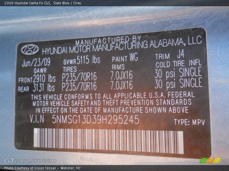 Slate Blue / Gray 2009 Hyundai Santa Fe GLS