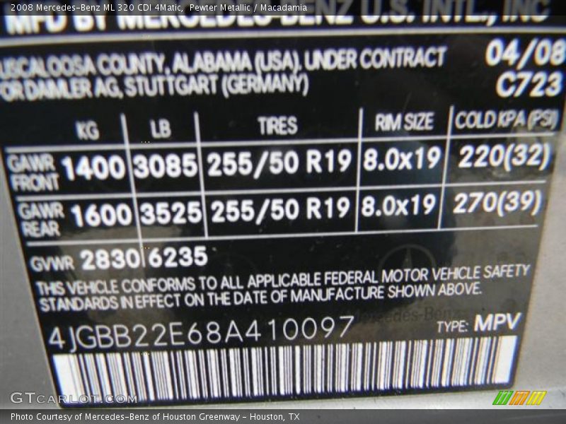 Pewter Metallic / Macadamia 2008 Mercedes-Benz ML 320 CDI 4Matic