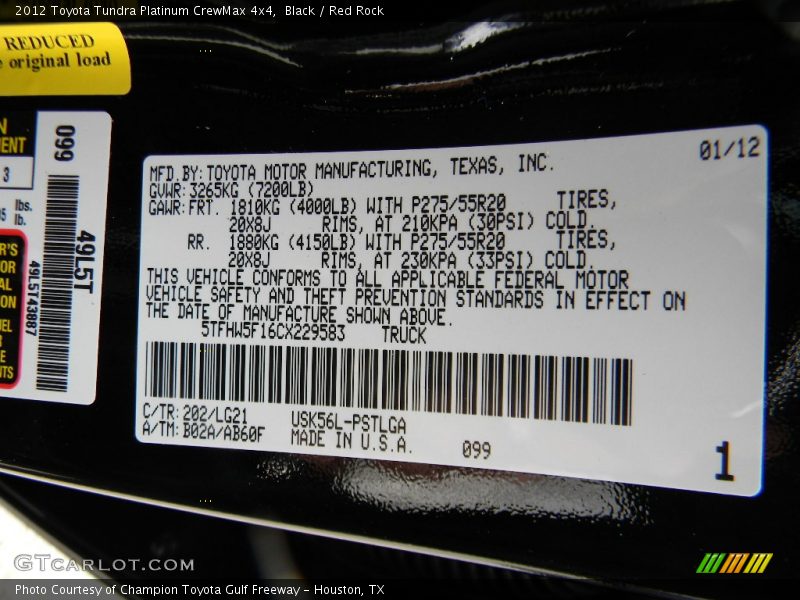 2012 Tundra Platinum CrewMax 4x4 Black Color Code 202