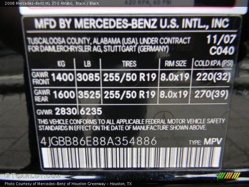 Black / Black 2008 Mercedes-Benz ML 350 4Matic