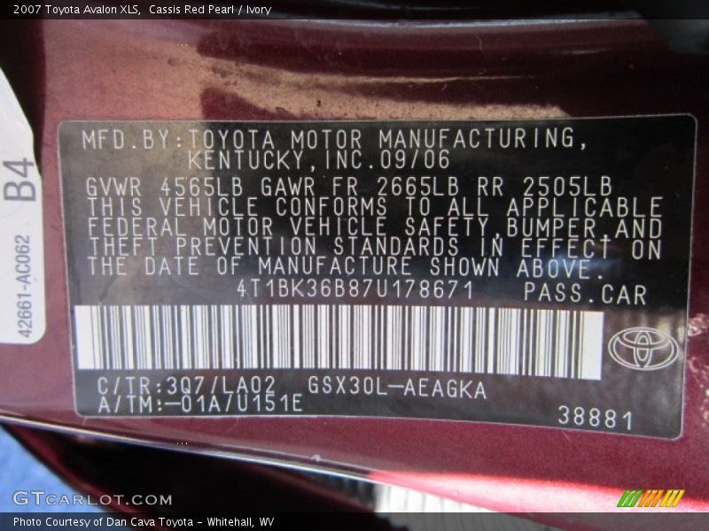 Cassis Red Pearl / Ivory 2007 Toyota Avalon XLS