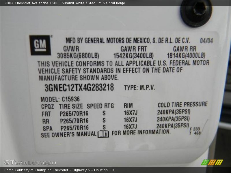 Summit White / Medium Neutral Beige 2004 Chevrolet Avalanche 1500