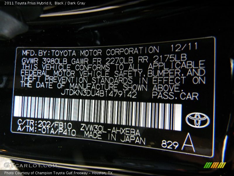 Black / Dark Gray 2011 Toyota Prius Hybrid II