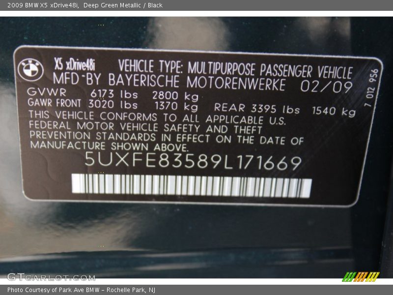 Deep Green Metallic / Black 2009 BMW X5 xDrive48i