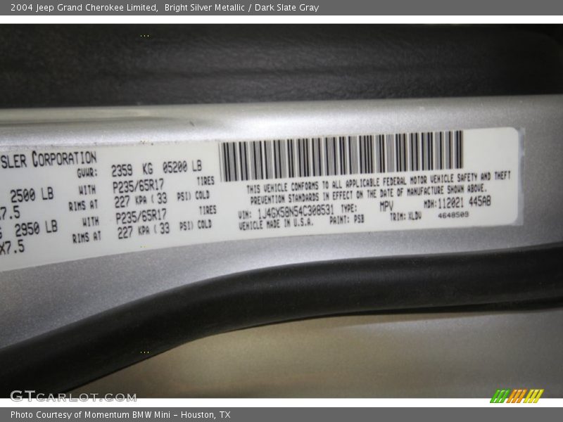 Bright Silver Metallic / Dark Slate Gray 2004 Jeep Grand Cherokee Limited