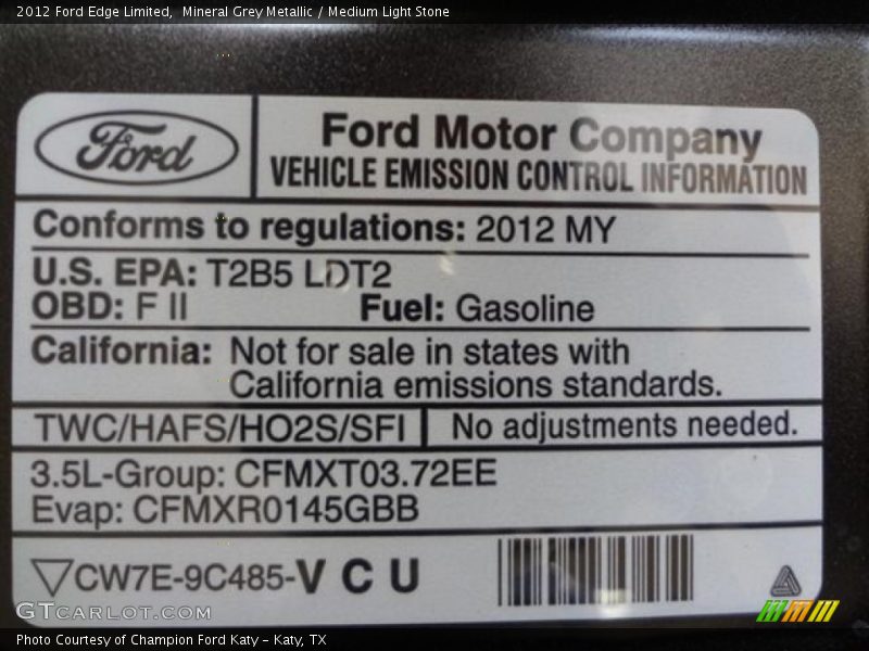 Mineral Grey Metallic / Medium Light Stone 2012 Ford Edge Limited