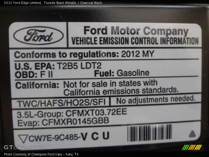 Tuxedo Black Metallic / Charcoal Black 2012 Ford Edge Limited