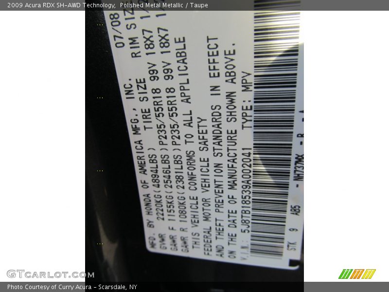 Polished Metal Metallic / Taupe 2009 Acura RDX SH-AWD Technology