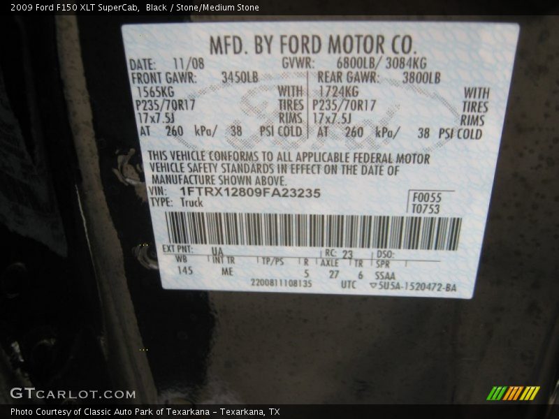 2009 F150 XLT SuperCab Black Color Code UA