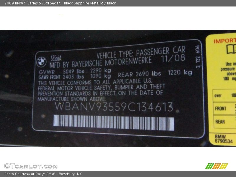 Black Sapphire Metallic / Black 2009 BMW 5 Series 535xi Sedan