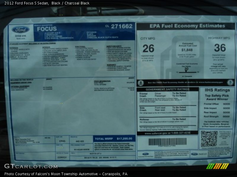 Black / Charcoal Black 2012 Ford Focus S Sedan