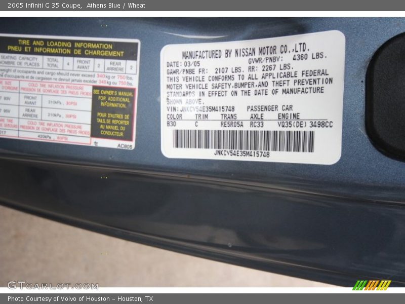 Athens Blue / Wheat 2005 Infiniti G 35 Coupe