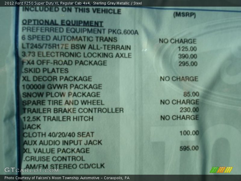 Sterling Grey Metallic / Steel 2012 Ford F250 Super Duty XL Regular Cab 4x4