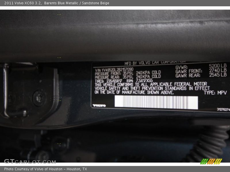Barents Blue Metallic / Sandstone Beige 2011 Volvo XC60 3.2