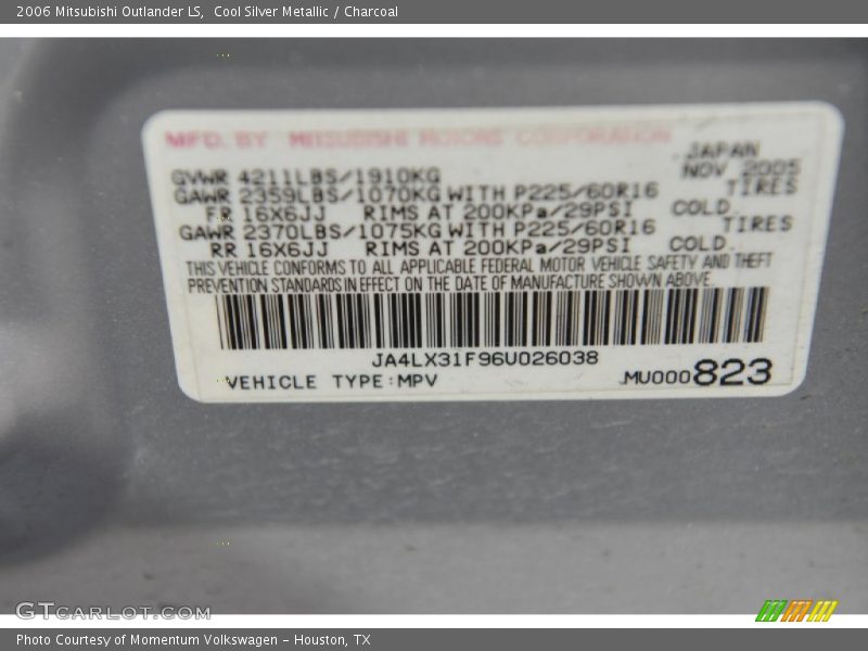 Cool Silver Metallic / Charcoal 2006 Mitsubishi Outlander LS