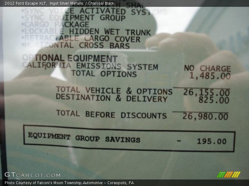 Ingot Silver Metallic / Charcoal Black 2012 Ford Escape XLT