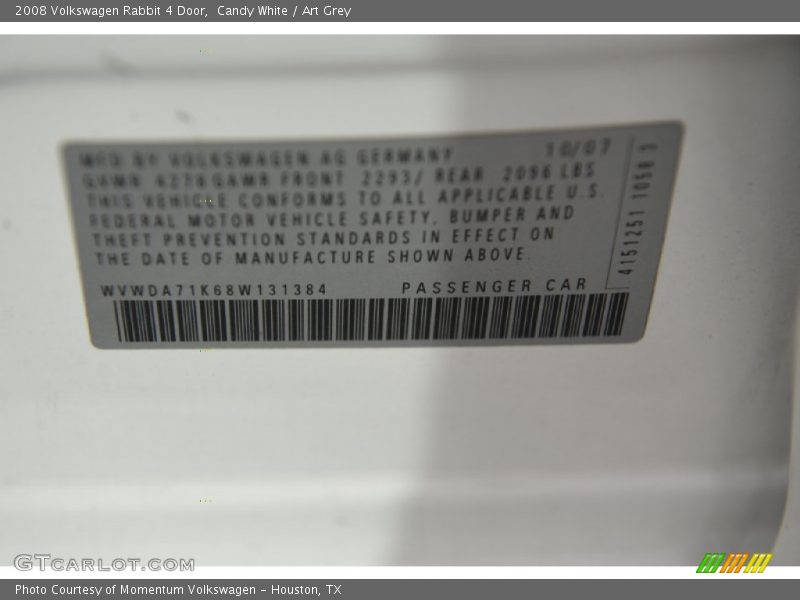 Candy White / Art Grey 2008 Volkswagen Rabbit 4 Door