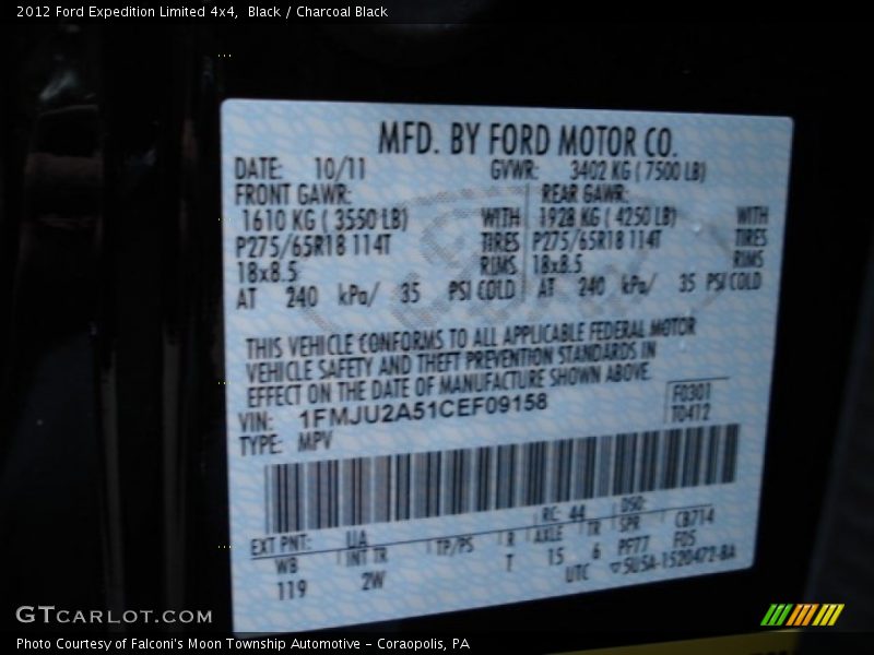 2012 Expedition Limited 4x4 Black Color Code UA