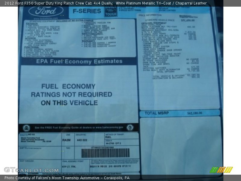  2012 F350 Super Duty King Ranch Crew Cab 4x4 Dually Window Sticker