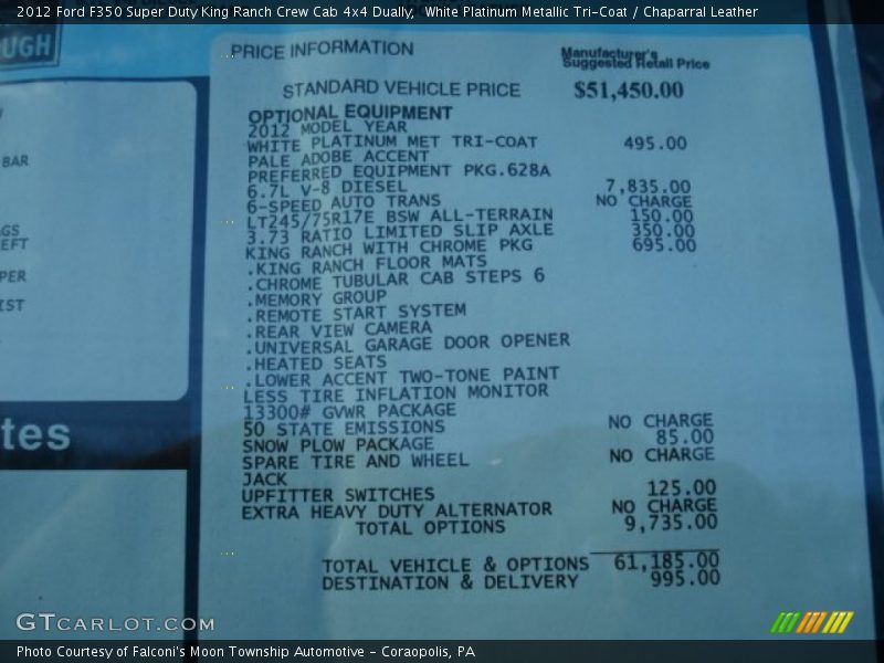  2012 F350 Super Duty King Ranch Crew Cab 4x4 Dually Window Sticker