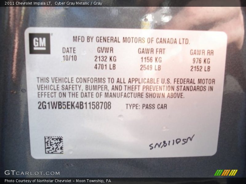 Cyber Gray Metallic / Gray 2011 Chevrolet Impala LT