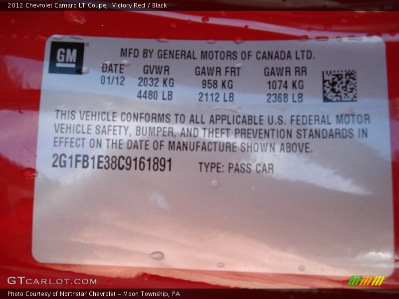 Victory Red / Black 2012 Chevrolet Camaro LT Coupe