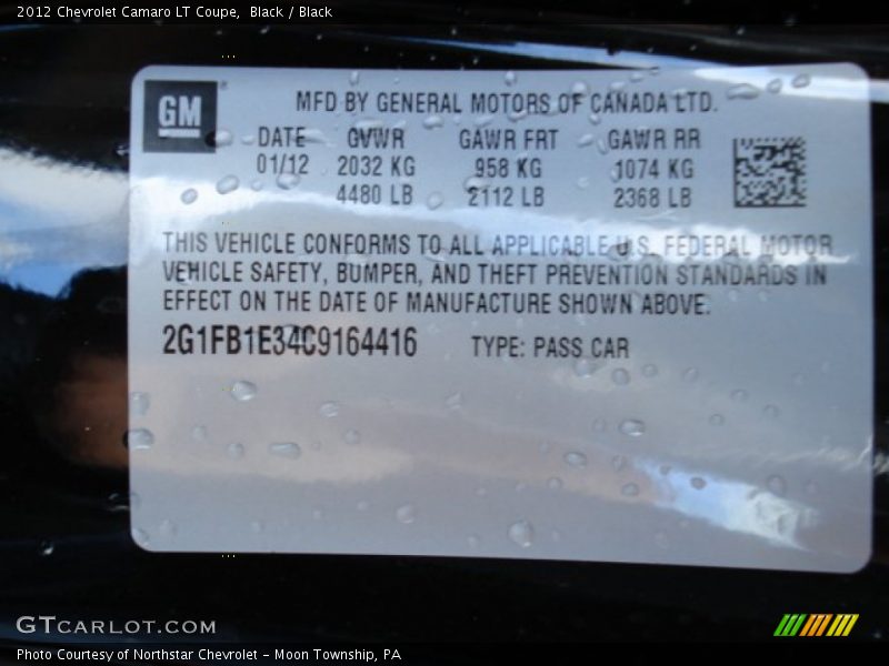 Black / Black 2012 Chevrolet Camaro LT Coupe
