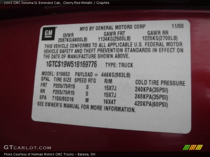 Cherry Red Metallic / Graphite 2001 GMC Sonoma SL Extended Cab